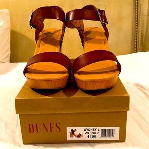 Like new faux wood block heel and faux leather strap Boho sandals